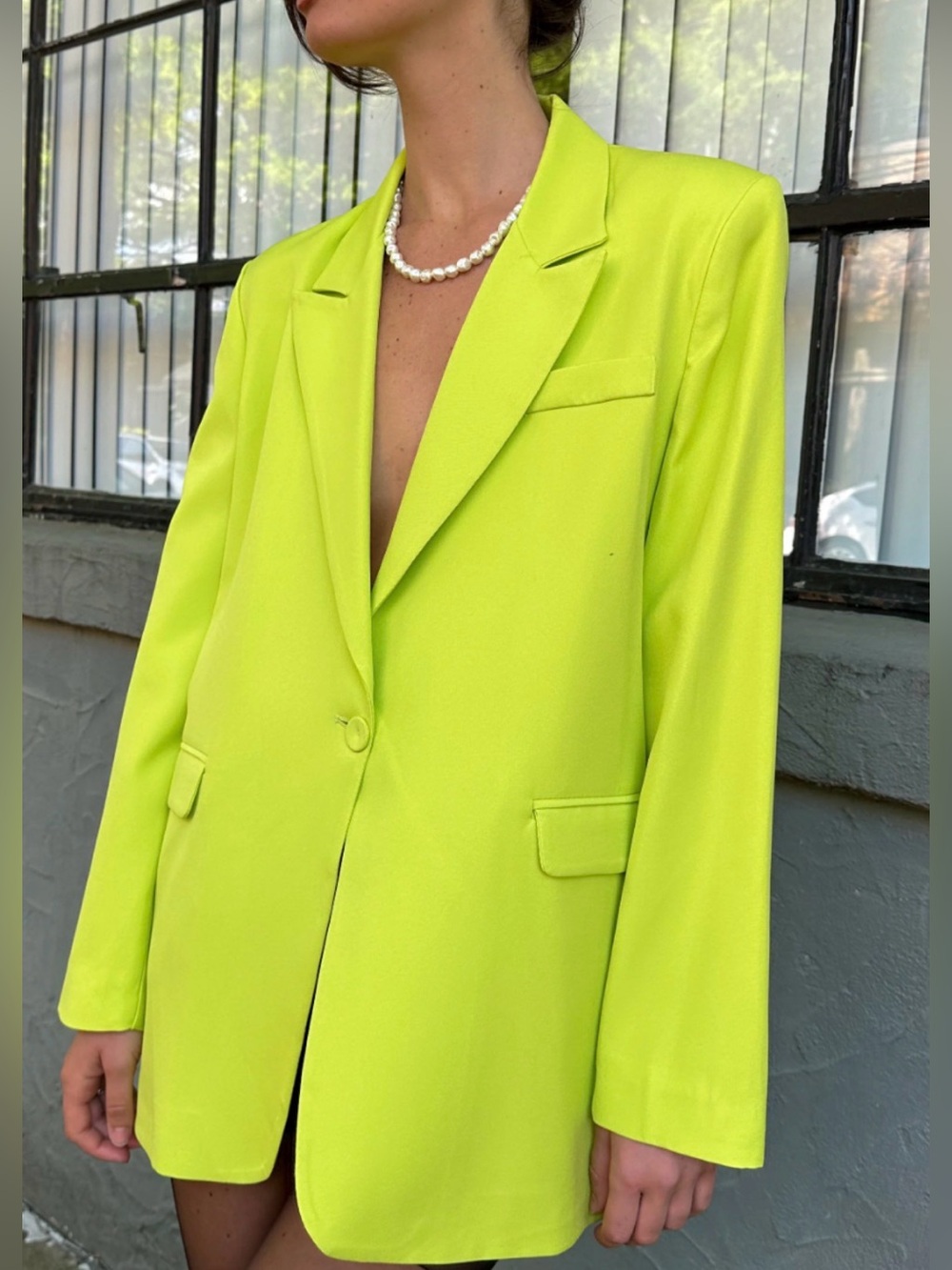 Skies Are Blue Neon Yellow Blazer & Sweater Tank Set Bright Chartreuse Suiting - Picture 2 of 11